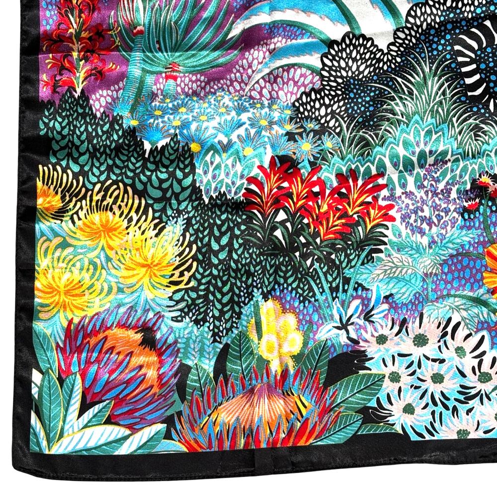 Square zebra scarf silky satin polyester jungle print multicolor black & white - Picture 6 of 10